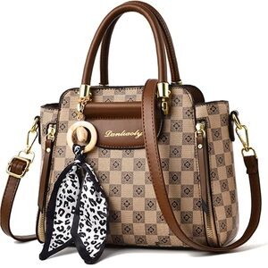 PHEVOS Ladies Khaki Patterned Purse Handbag Satchel Shoulder Bag Top Handle